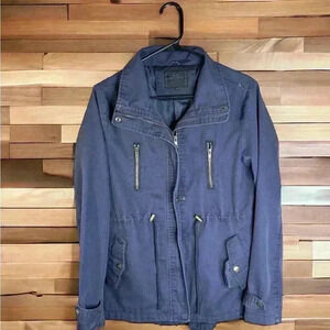 Miss London Women's Size Large Navy Blue Cargo Jacket With Drawstring Waist